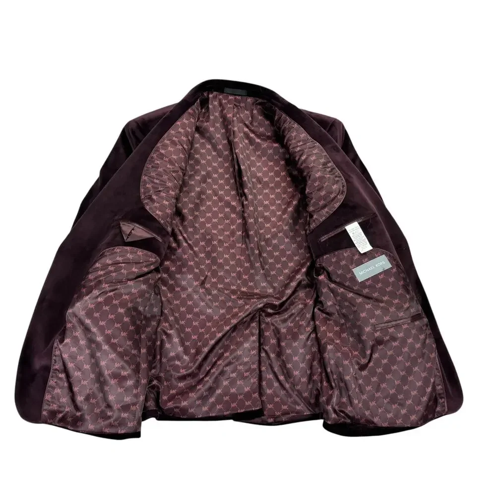 Michael Kors Mens Kent Classic Fit Velvet Sport Coat Burgundy 44S